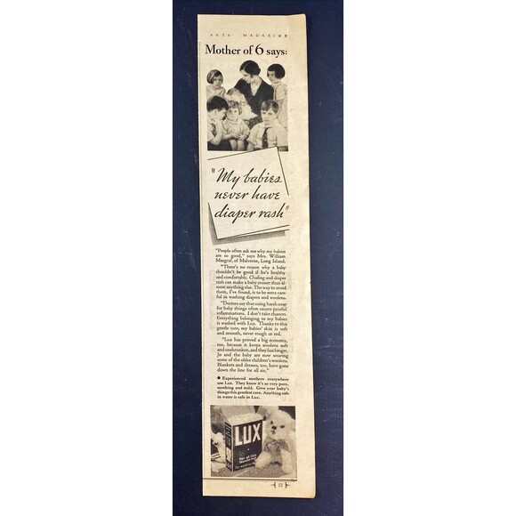 LUX Laundry Detergent "My babies never have diaper rash" Vintage Print Ad 1933 - Picture 3 of 3